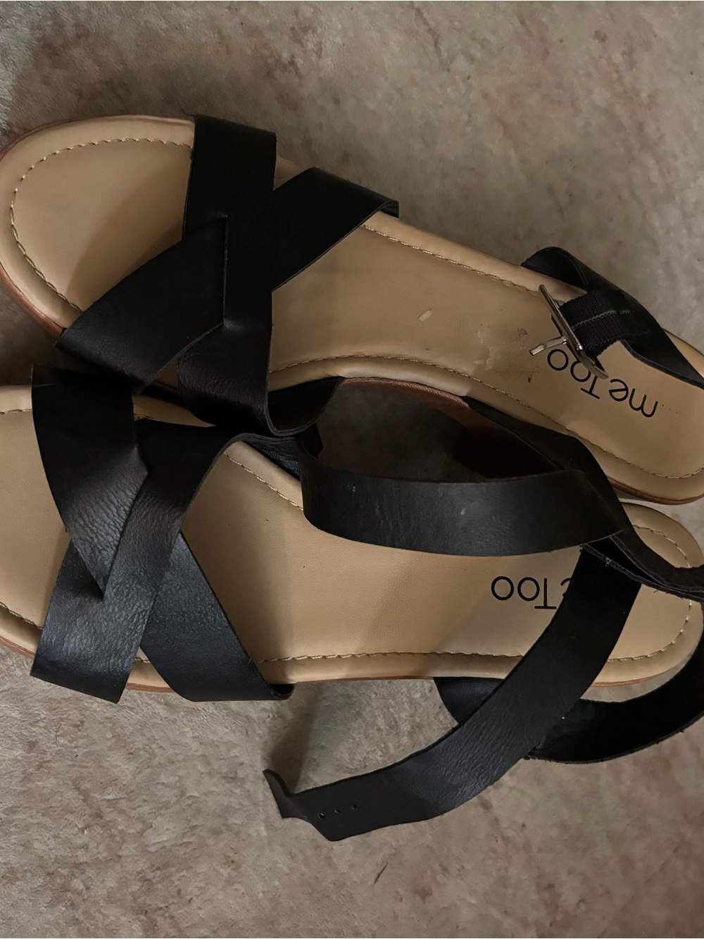 me too Black Strappy Crossover Sandals